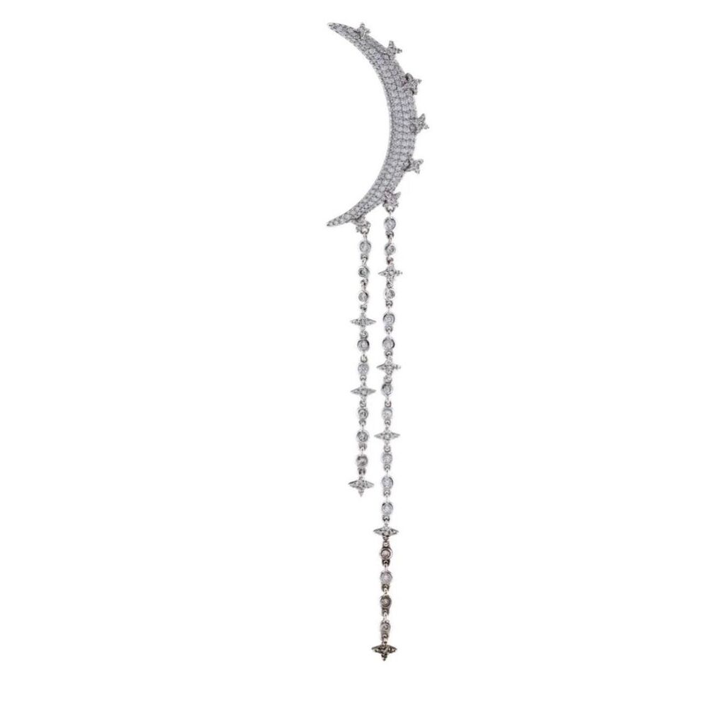 Apm Monaco Cubic Zirconia Half Moon Single Drop Ear Climber Earring - Picture 1 of 5